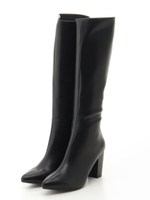 【abcdevol】ポインテッド太ヒールロングブーツ/ブラックスムース