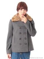 ファー付きＰコート/Navy