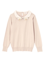フラワー刺しゅう衿付きニット/ライトベージュ(051)