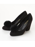 ボンボンファー付パンプス/WHT