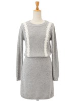 レースツキニットワンピ/グレー