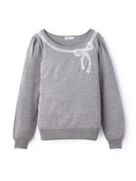 レースリボンつきボーダーニット/ブラック(019)