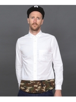 裾異素材切替えシャツ/ダークグリーン(023)