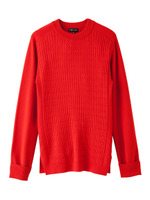 ウールケーブル柄ニットプルオーバー/オレンジ系(068)