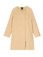 ノーカラーシャギーボーダーコート/ベージュ(052)