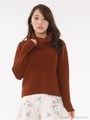 ワッフル編み後ろシフォンリボンニット/ダークブラウン