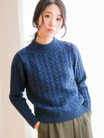 柄編みハイネックニット/グレー