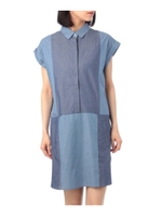 シャンブレー配色シャツワンピース/ブルー(092)