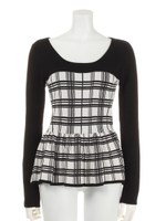 チェック柄ペプラムニット/オフホワイト