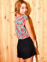 【ANAP】フラワー柄切替えコンビネゾン/ブルー(019)