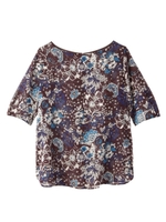 シフォン総柄プリントブラウス/ボルドー(164)