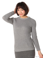 パールビジューニットトップス/モクグレー