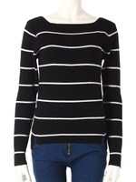 ラウンドボーダートップス/ブラック