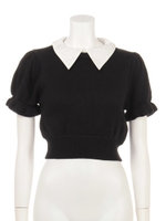 Back Ribbon Knit Short Tops/ブラック