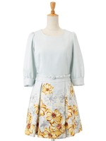 Oオイルペイントフラワーワンピ/アイスグレー