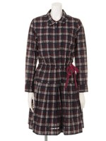 シャドーチェックリボン付ワンピース/グリーン