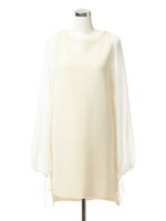 バルーンスリーブＷ編みニットワンピ/ホワイト