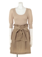 パフ袖ドッキングワンピース/ベージュ