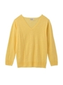 ワイドVネックリネンニットプルオーバー/イエロー(032)