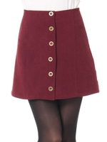 スエード前ボタン台形ミニスカート/ワイン
