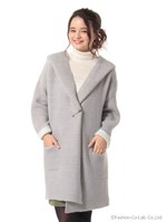 フード付バイカラーロングカーディガン/Black