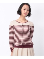 リボンつきボーダーニットカーディガン/ボルドー(364)