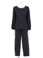 【Shelly island】ストライプブラウス×パンツSET/ブラック