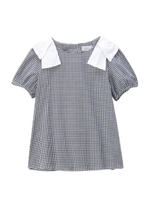 ビッグリボンつきギンガムチェックブラウス/ブラック(019)