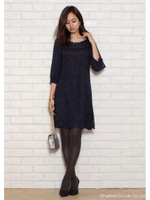 袖シフォンレース切替ワンピース/ホワイト