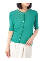 Wビジュー×ラメニットカーディガン/ダークグリーン(023)