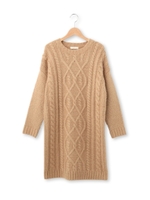 ケーブル編みサックニットワンピース/キャメル(041)