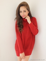 ボリュームタートルニットワンピース/BEG