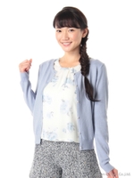 7分袖花柄ブラウスアンサンブル/青系