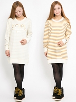 REVERSIBLE BORDER L/S DRESS/ホワイト