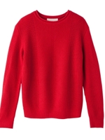 [L]編み地切り替えラウンドネックニット/レッド系(062)