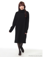 ・裏起毛オフタートルIラインワンピース/Black