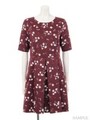 オリジナルスプレーローズ柄ワンピ/ボルドー
