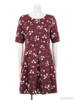 オリジナルスプレーローズ柄ワンピ/ボルドー