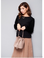 シャギースリーブトップス/ブラック