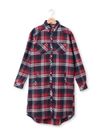 ダブルポケットチェック柄ロングシャツ/ダークグリーン(223)