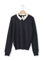 ビジュー衿付きニット/ダークグリーン(423)