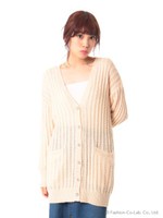 ケーブルロングカーデ/アイボリー