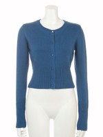 コットンアクリルリブ切替ニットCD/ブルー