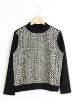 ツイード接ぎハイネックプルオーバー/グレー