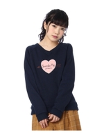 ハート刺繍裏起毛プルオーバー/ネイビー(093)
