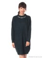 衿ぐりビジュー付きニットワンピース/Dark Green