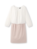 タックギャザー切り替えワンピース/ベージュ(052)