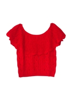 frill offshouder knit tops/red