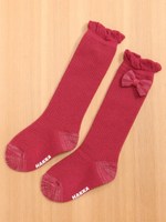 ★ワッフル編みリボン付きハイソックス/パープル