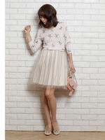 すずらんプリント×チュールドッキングワンピース【3/31 PM23:59 販売終了】/ミント